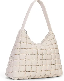 Quilted Tote Bag Puffer Hobo Bag for Women Lightweight Puffy Handbag Everyday Carryall Tote for Work Gym College