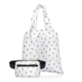 "Ski Condo to Ski Slope" Set of Two - Carryall and Puffer Fanny Pack in Dancing Skiers