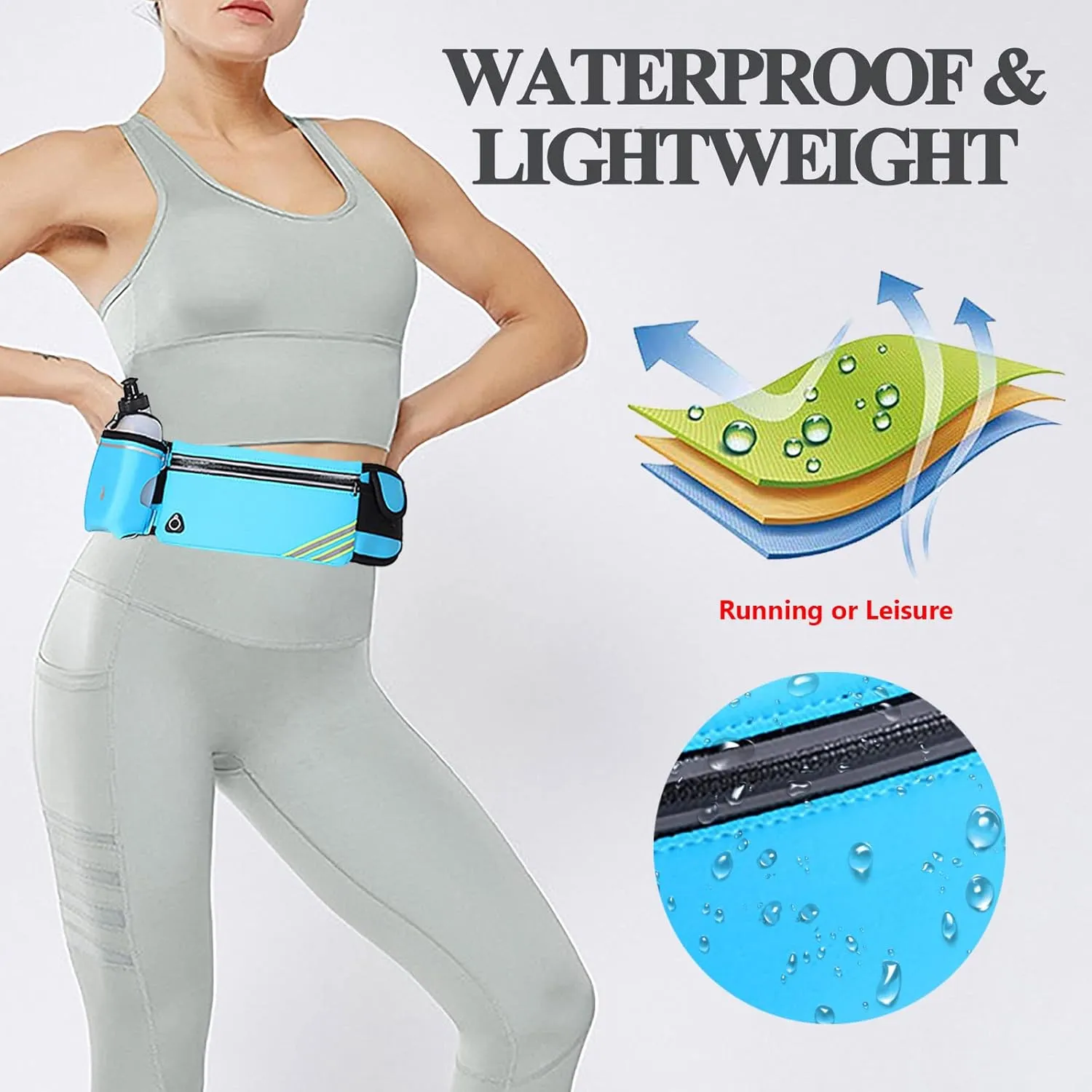 Running Belt Bag with Water Bottle,Waterproof Fanny Pack for Women Kids Men Waist Bag Travel Sports,Runners Pouch Waist Pack Phone Holder for iPhone 16 15 14 13 12 11 Pro Max Xs 16e Xr X Plus