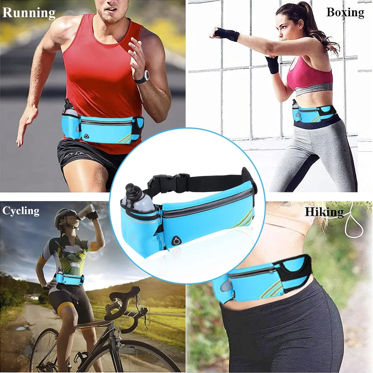 Running Belt Bag with Water Bottle,Waterproof Fanny Pack for Women Kids Men Waist Bag Travel Sports,Runners Pouch Waist Pack Phone Holder for iPhone 16 15 14 13 12 11 Pro Max Xs 16e Xr X Plus