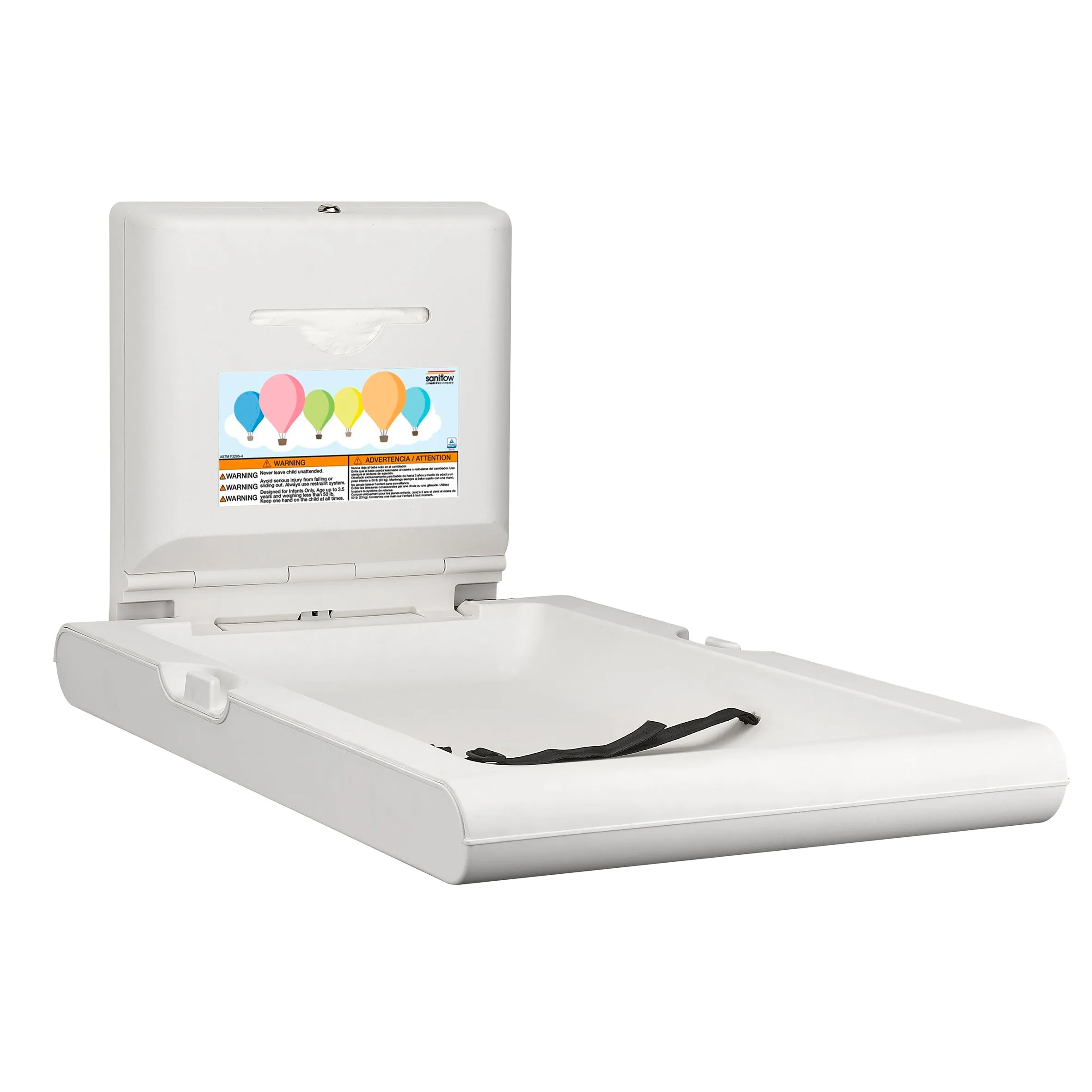 Saniflow CP0016V-ASTM BabyMedi White Plastic Baby Changing Station - Vertical