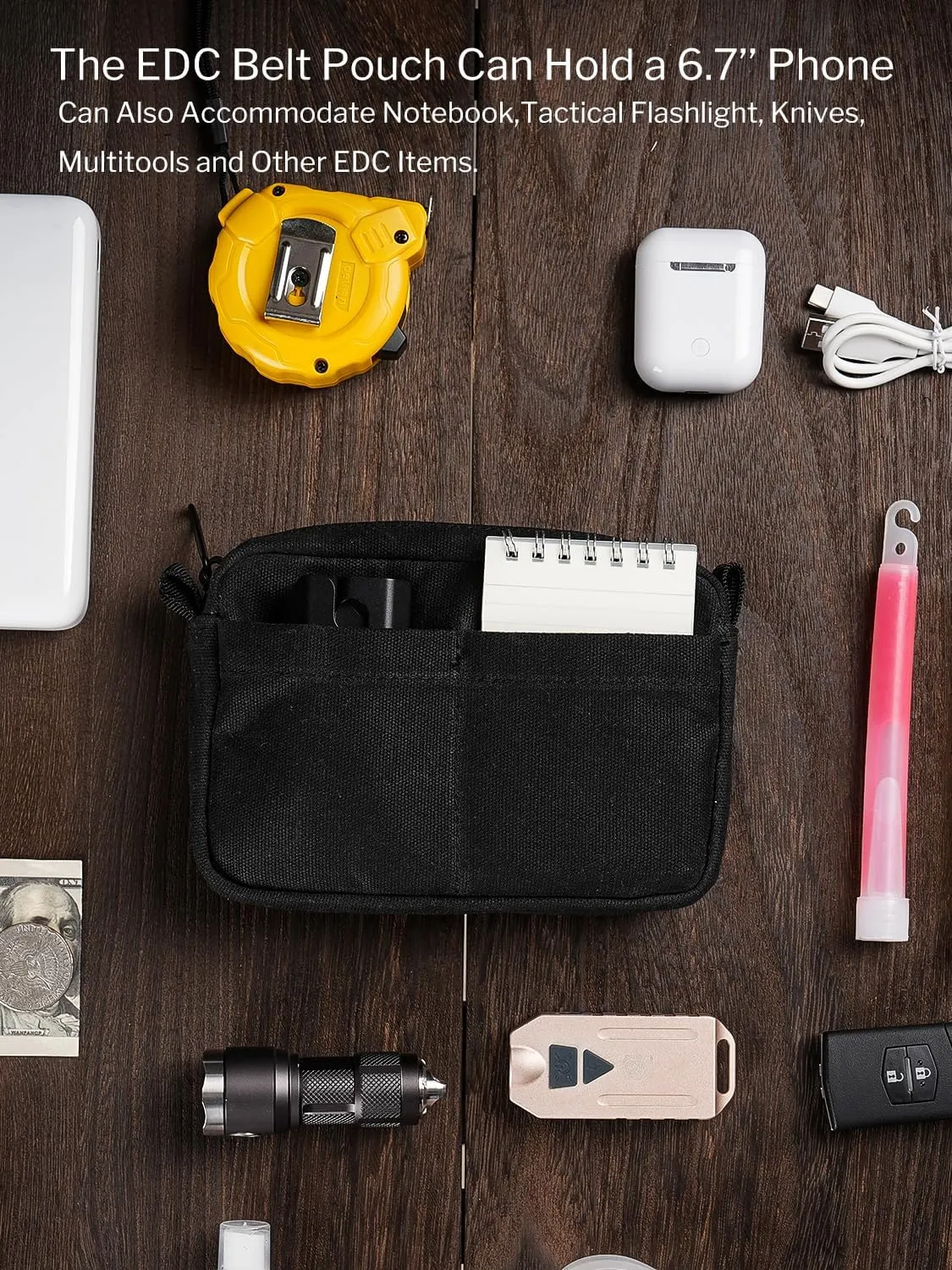 sayram SP8 Belt Pouch for Men, EDC Bellt Pouch with Zipper, Waist Pack EDC Pouch for Multitool, Flashlight, Knives, Cards, Phone, Waxed Canvas EDC Organizer Pouch for Belt