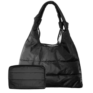 Set of Two - Everyday Puffer "Knot" Purse Tote Essentials in Shimmer Black