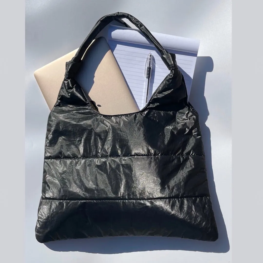 Set of Two - Everyday Puffer "Knot" Purse Tote Essentials in Shimmer Black