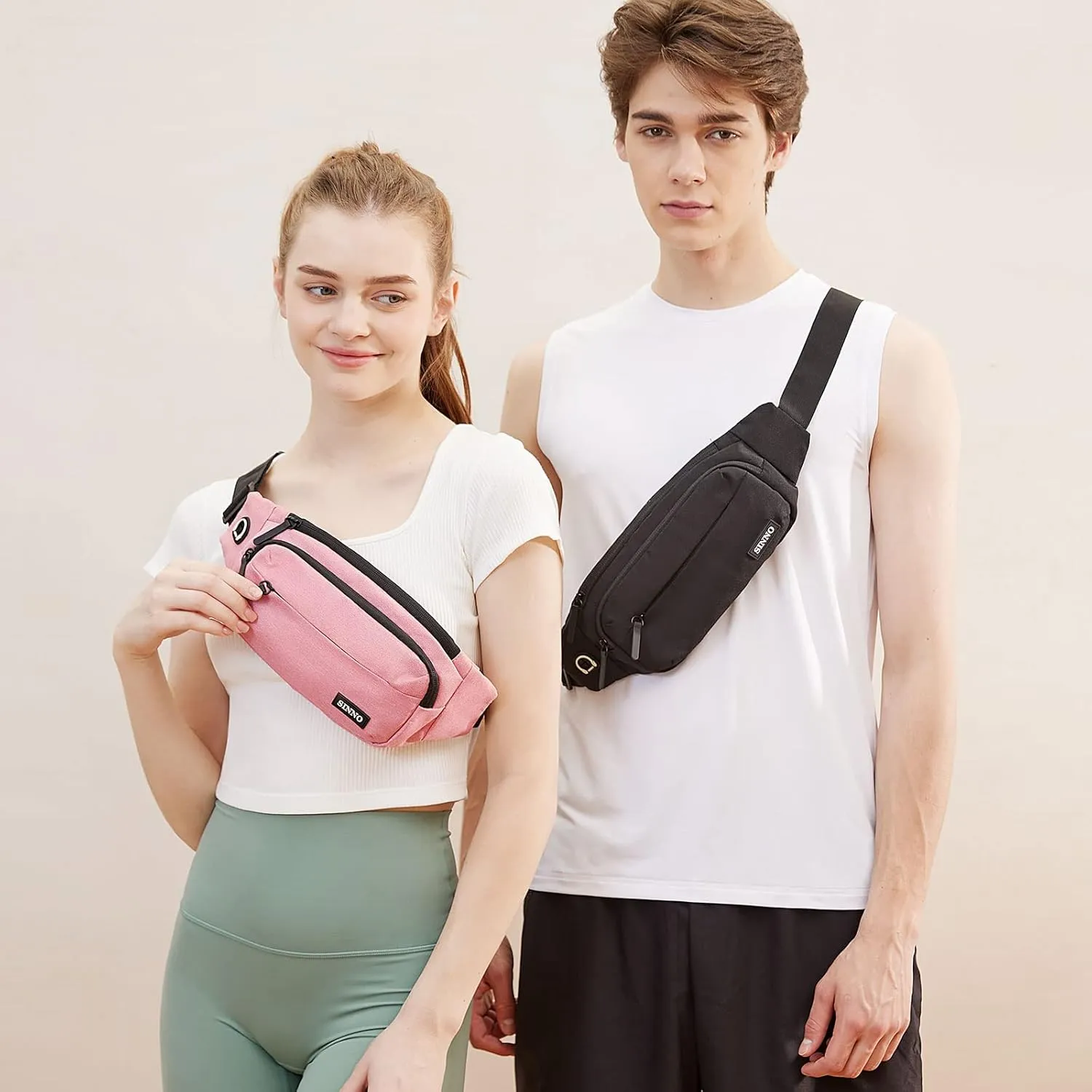 SINNO Large Crossbody Fanny Pack for Women Men Belt Bag With 4-Zipper Pockets for Travel Running Hiking Workout Dog Walking Outdoors Sport Fishing Waist Pack Bag Carrying All Phones