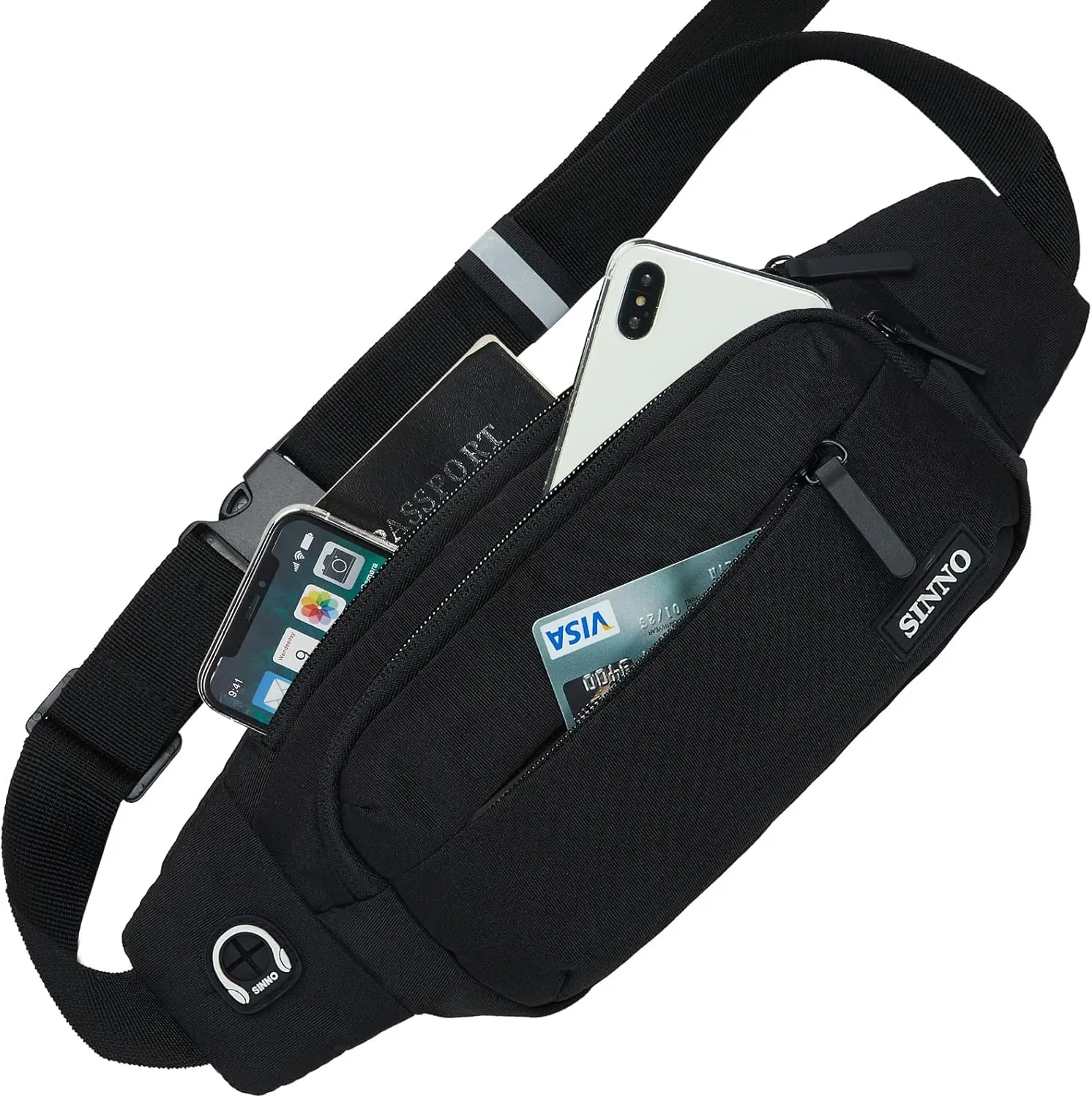 SINNO Large Crossbody Fanny Pack for Women Men Belt Bag With 4-Zipper Pockets for Travel Running Hiking Workout Dog Walking Outdoors Sport Fishing Waist Pack Bag Carrying All Phones