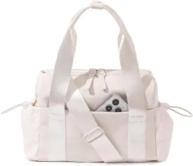 Small Gym Bag for Women, Mini Crossbody Gym Duffle Bag with Wet Compartment, Carry on Gym Tote Bag for Workout Dance Sport Travel (Beige)