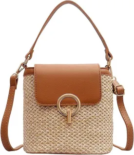 Small Straw Crossbody Bag, Women Cellphone Shoulder Bag Beach Bucket Handbag