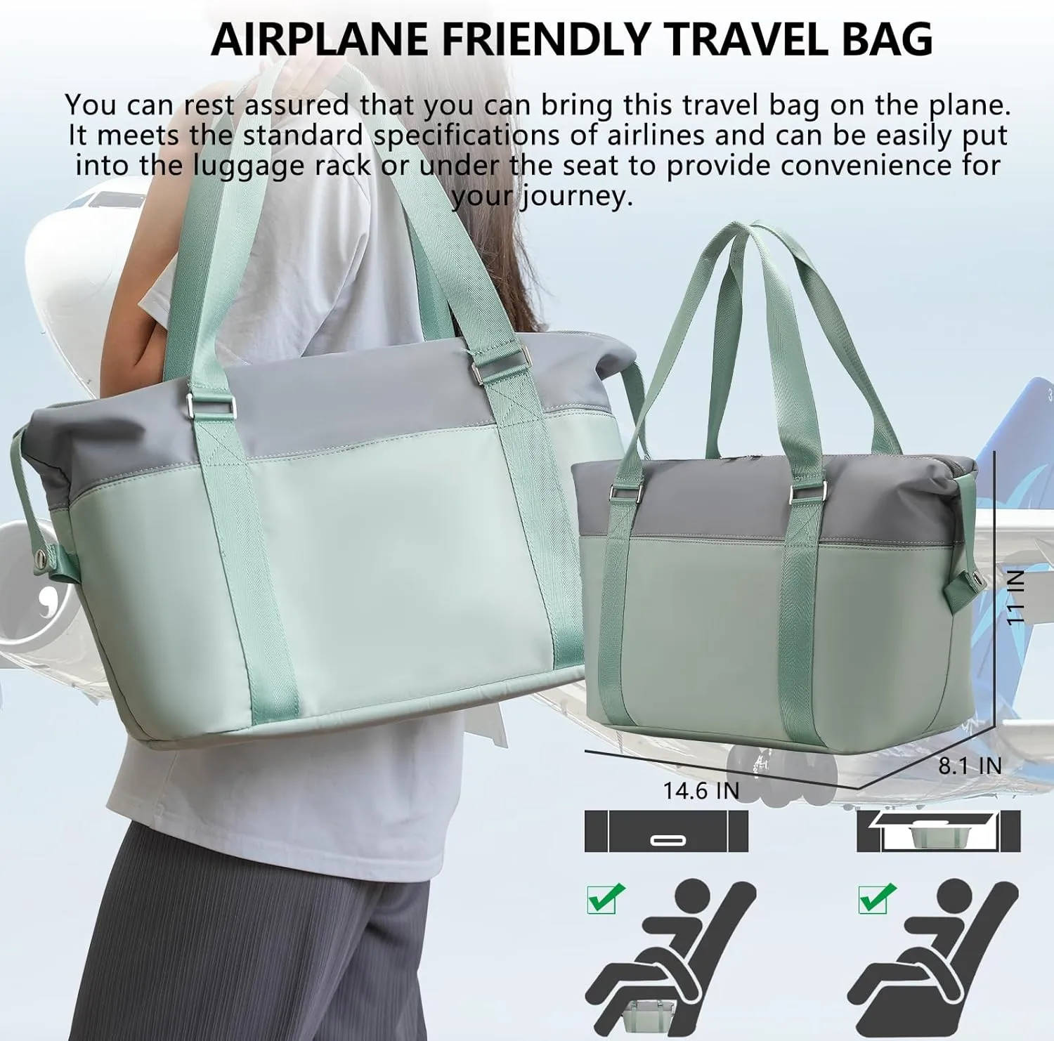 Small Travel Duffel Bag for Men Women, Portable Sports Tote Gym Bag, Personal Item Carry On Tote Weekender Bag for Airline Travel