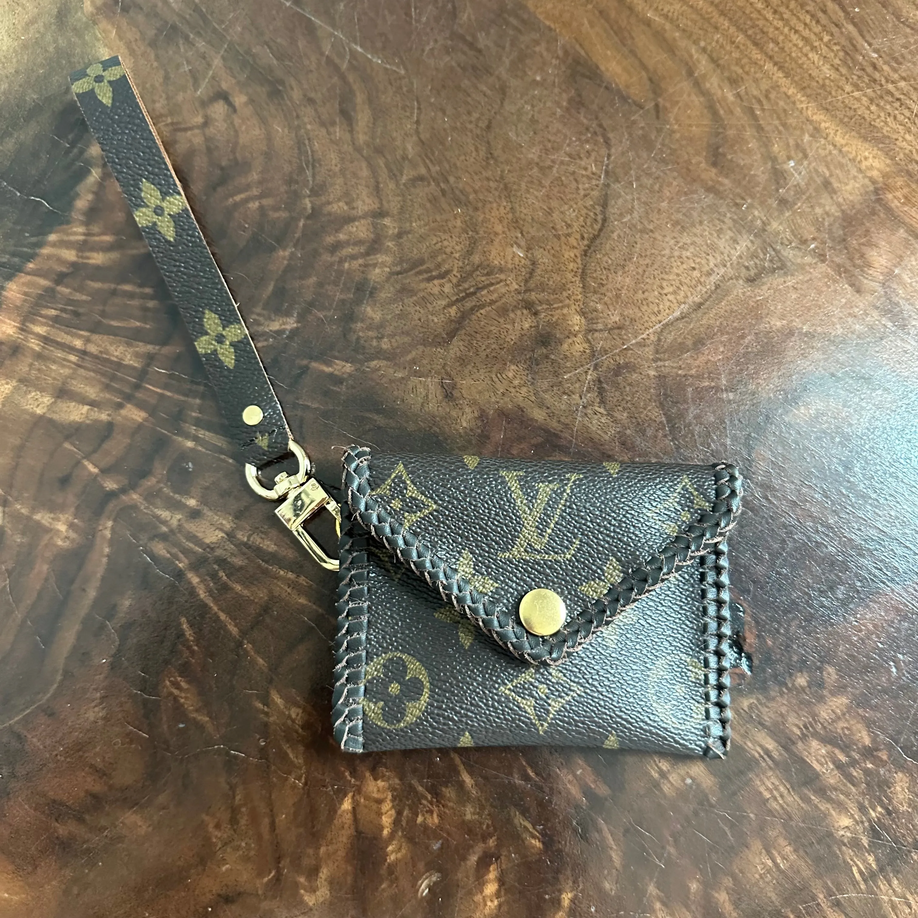 The Cardinal - Monogram Card Holder/Wallet/Wristlet in Chocolate