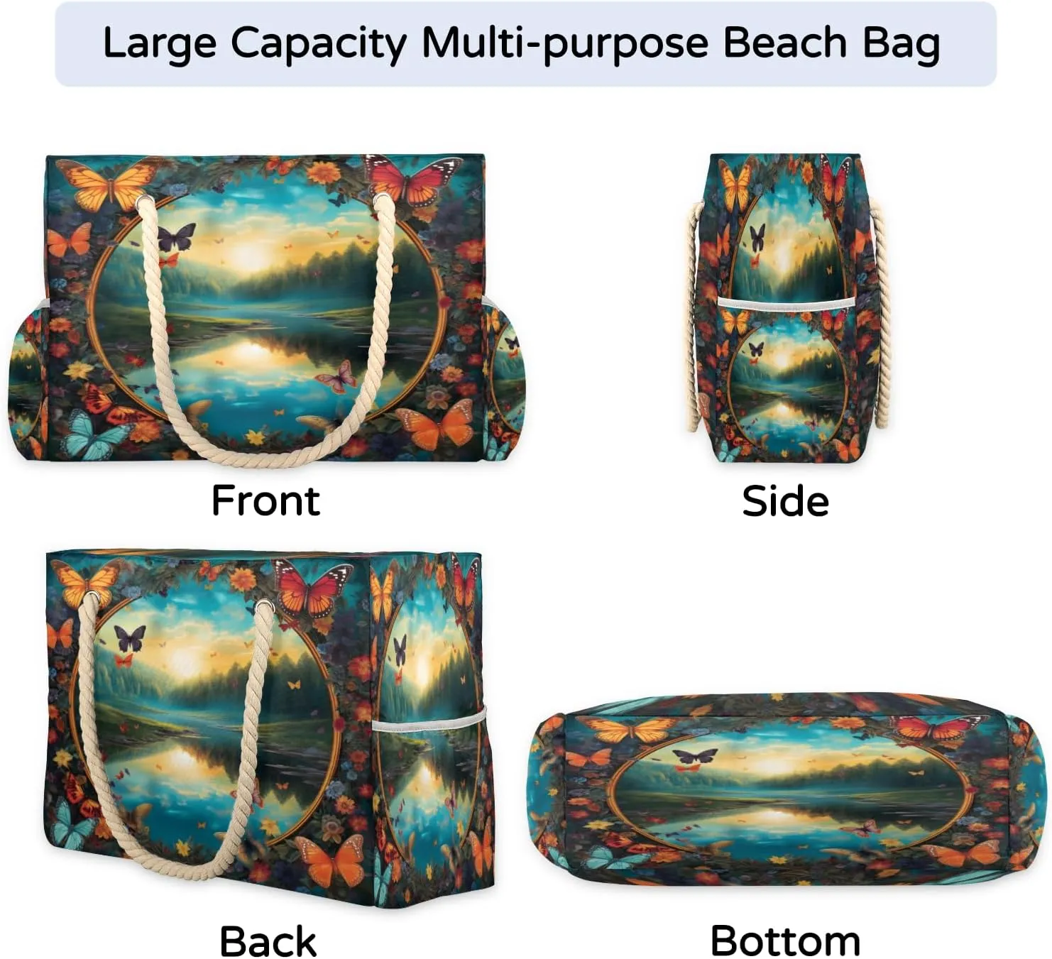 Tote Beach Bag for Women Large Zipper Beach Bags Waterproof Sandproof Gym Swim Pool Travel Bag