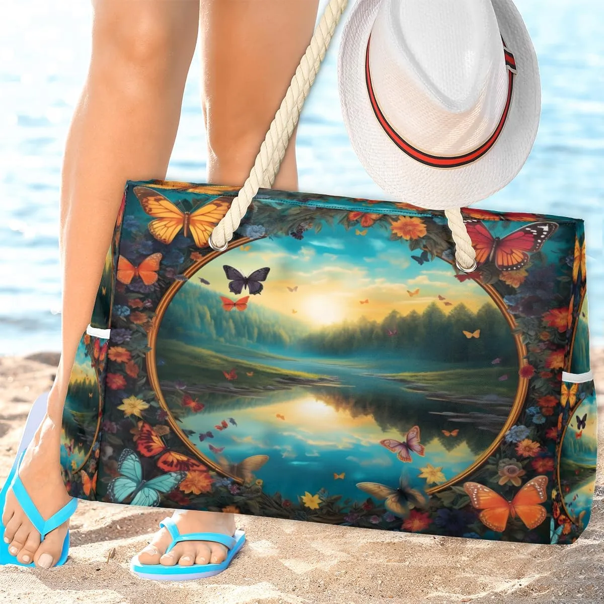 Tote Beach Bag for Women Large Zipper Beach Bags Waterproof Sandproof Gym Swim Pool Travel Bag