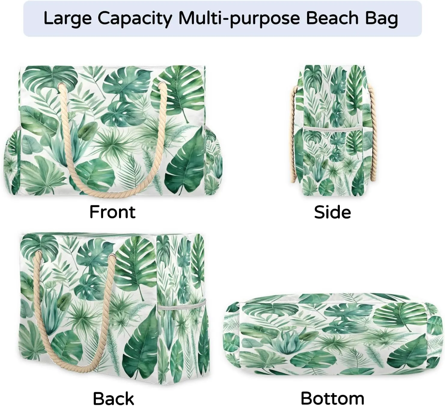 Tote Beach Bag for Women Large Zipper Beach Bags Waterproof Sandproof Gym Swim Pool Travel Bag