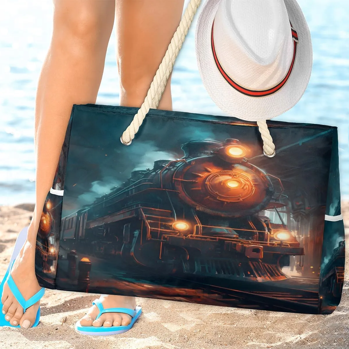 Tote Beach Bag for Women Large Zipper Beach Bags Waterproof Sandproof Gym Swim Pool Travel Bag
