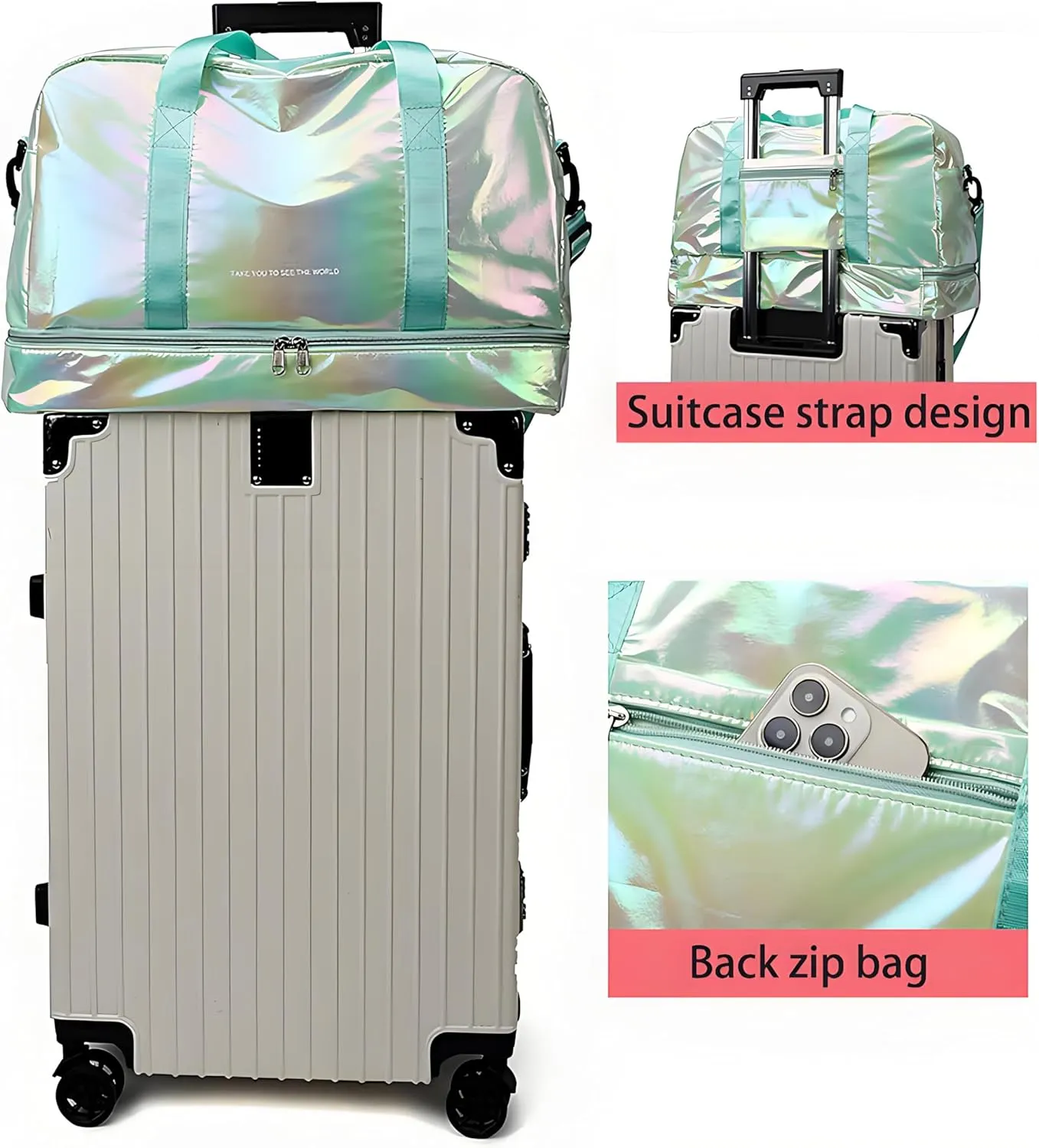 Travel Duffle Bag 50L Quilted Weekender Overnight Bag for Women, Large Carry On Airport Bag with Wet Pocket & Shoe Bag for Travel, Business Trips, Sports