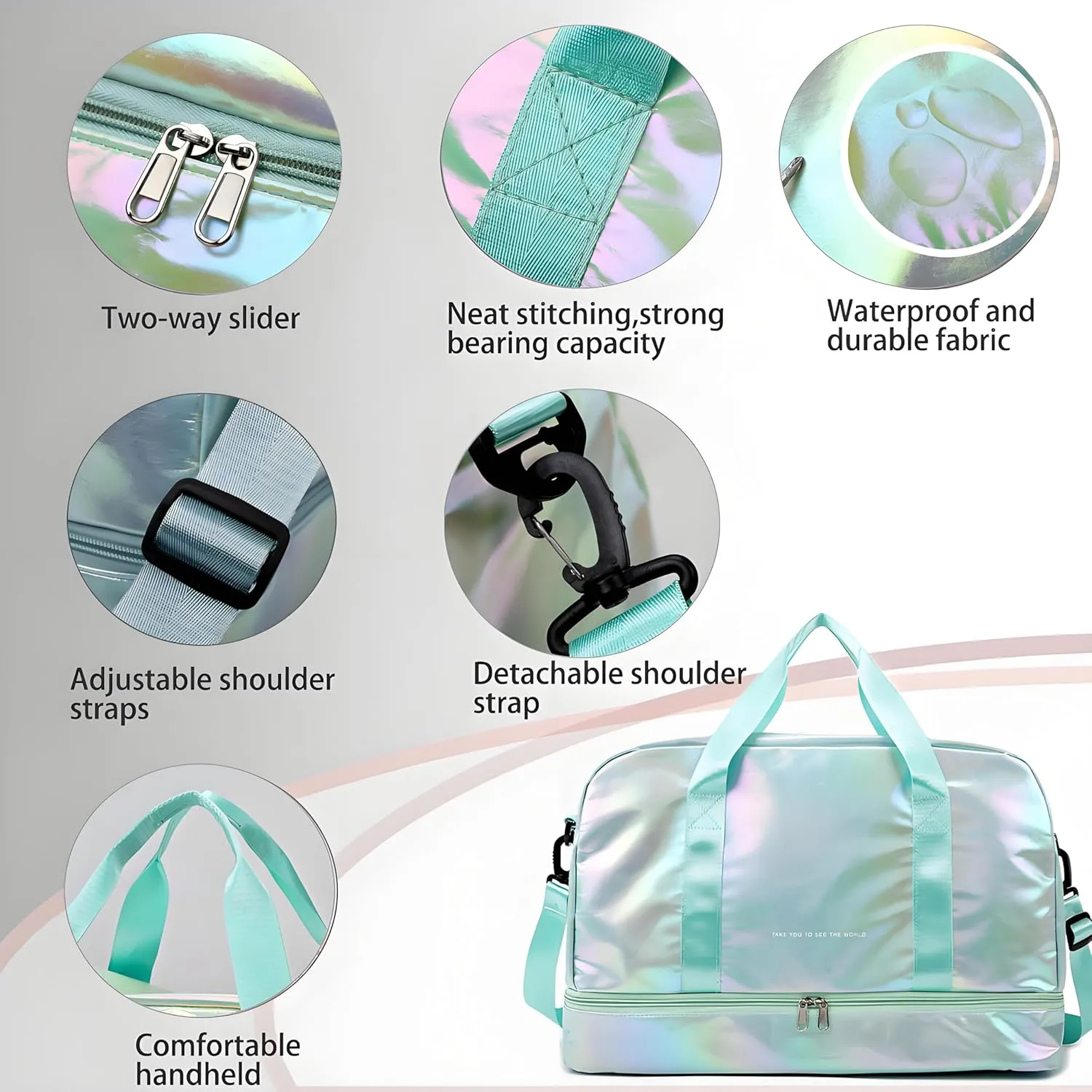 Travel Duffle Bag 50L Quilted Weekender Overnight Bag for Women, Large Carry On Airport Bag with Wet Pocket & Shoe Bag for Travel, Business Trips, Sports