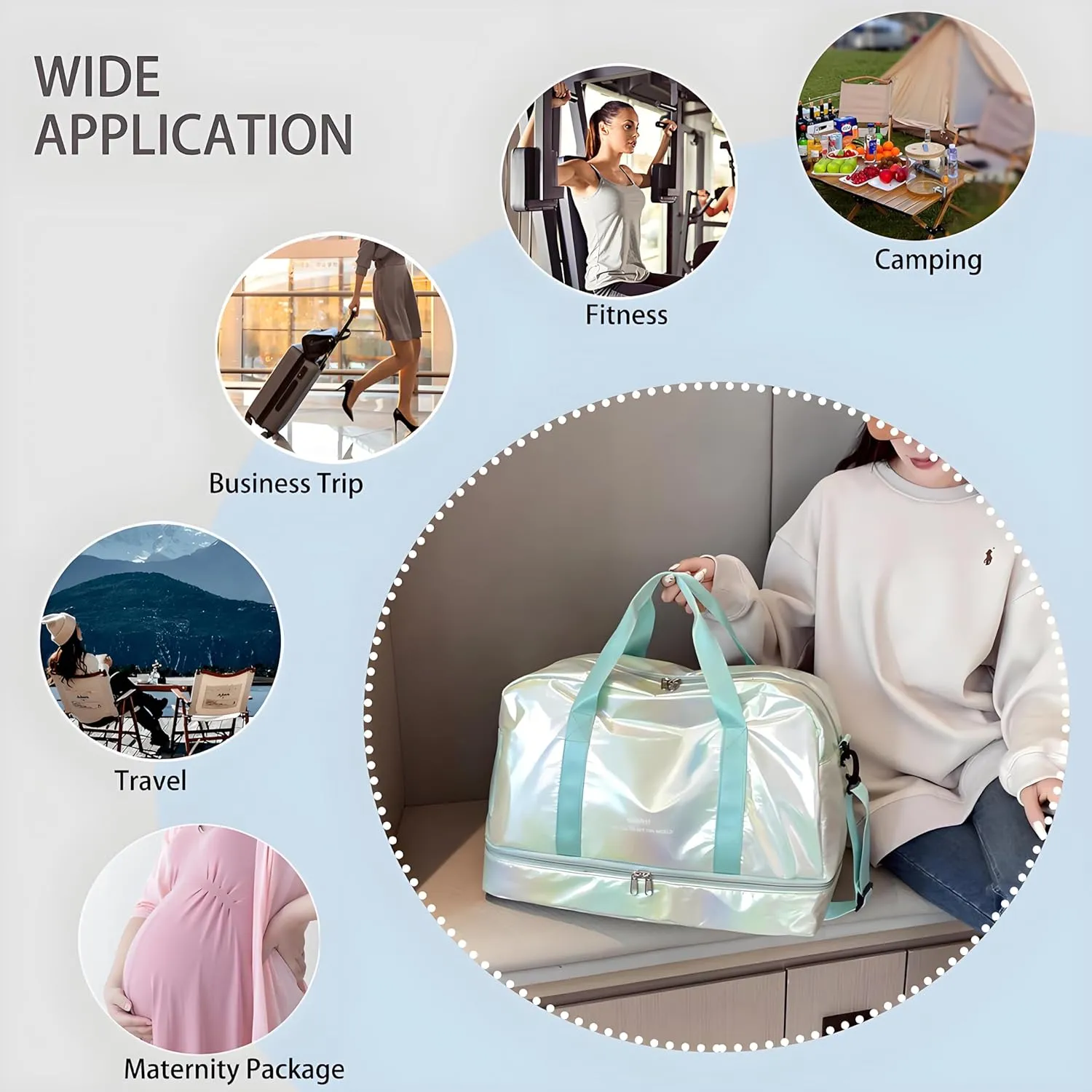 Travel Duffle Bag 50L Quilted Weekender Overnight Bag for Women, Large Carry On Airport Bag with Wet Pocket & Shoe Bag for Travel, Business Trips, Sports