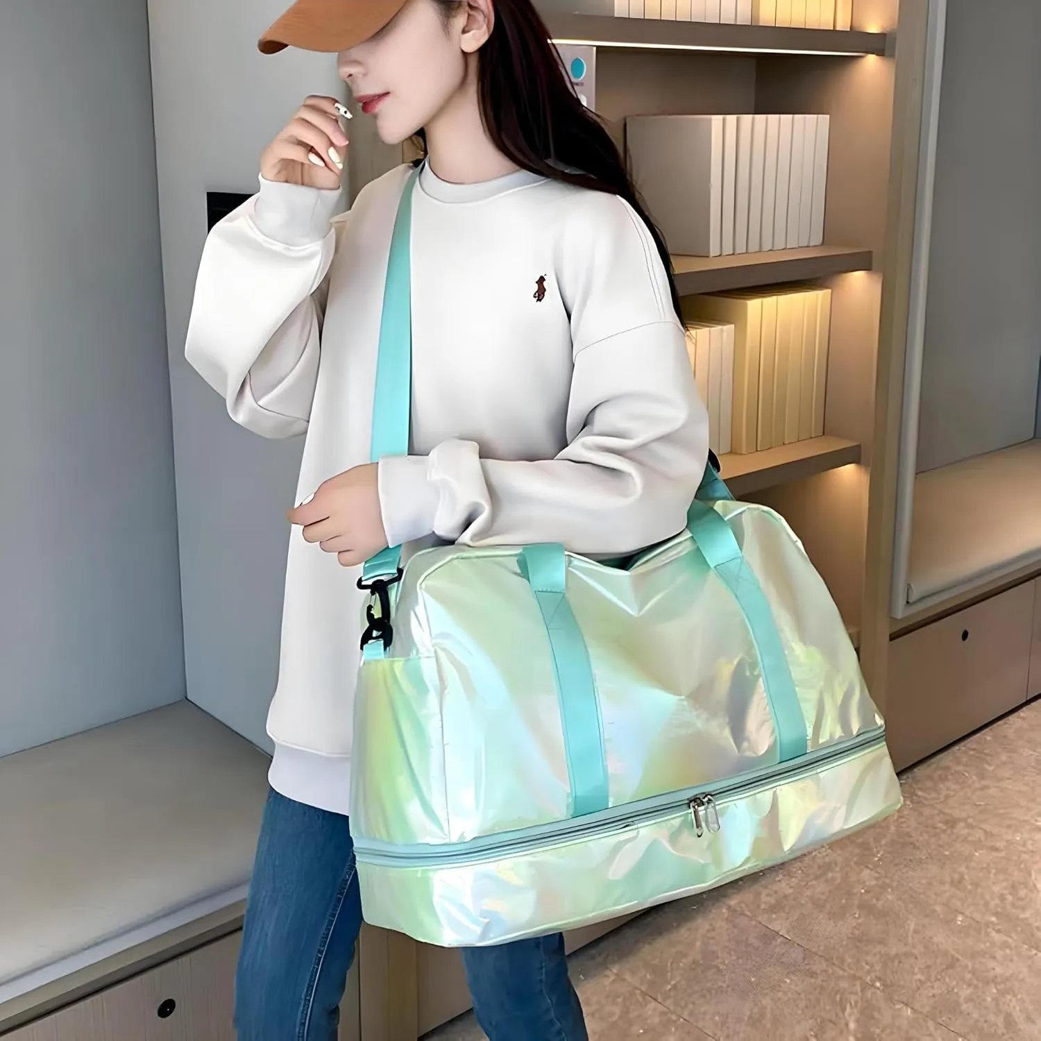 Travel Duffle Bag 50L Quilted Weekender Overnight Bag for Women, Large Carry On Airport Bag with Wet Pocket & Shoe Bag for Travel, Business Trips, Sports