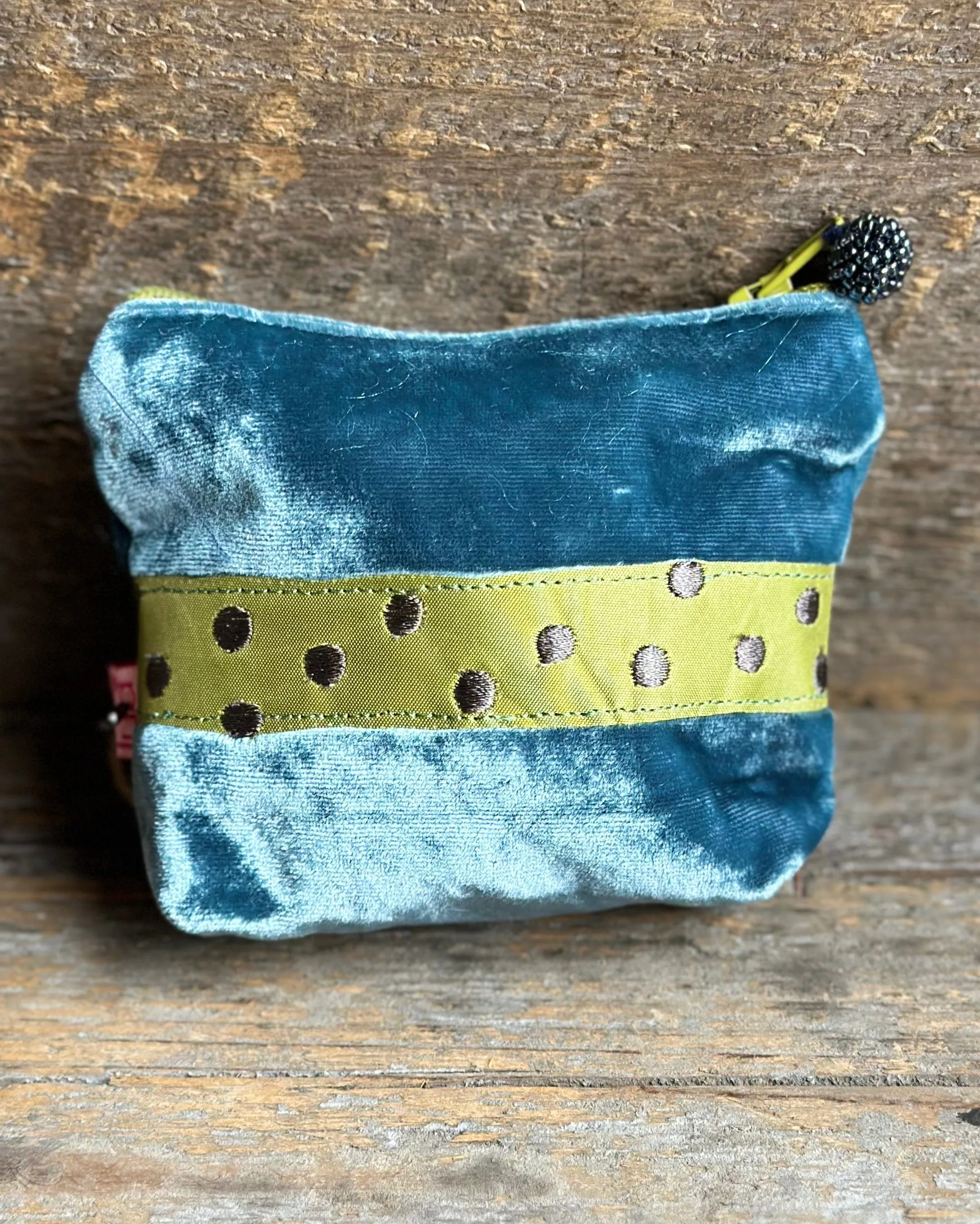 Velvet Embroidered Sausage Dog Mini Purse - Blue
