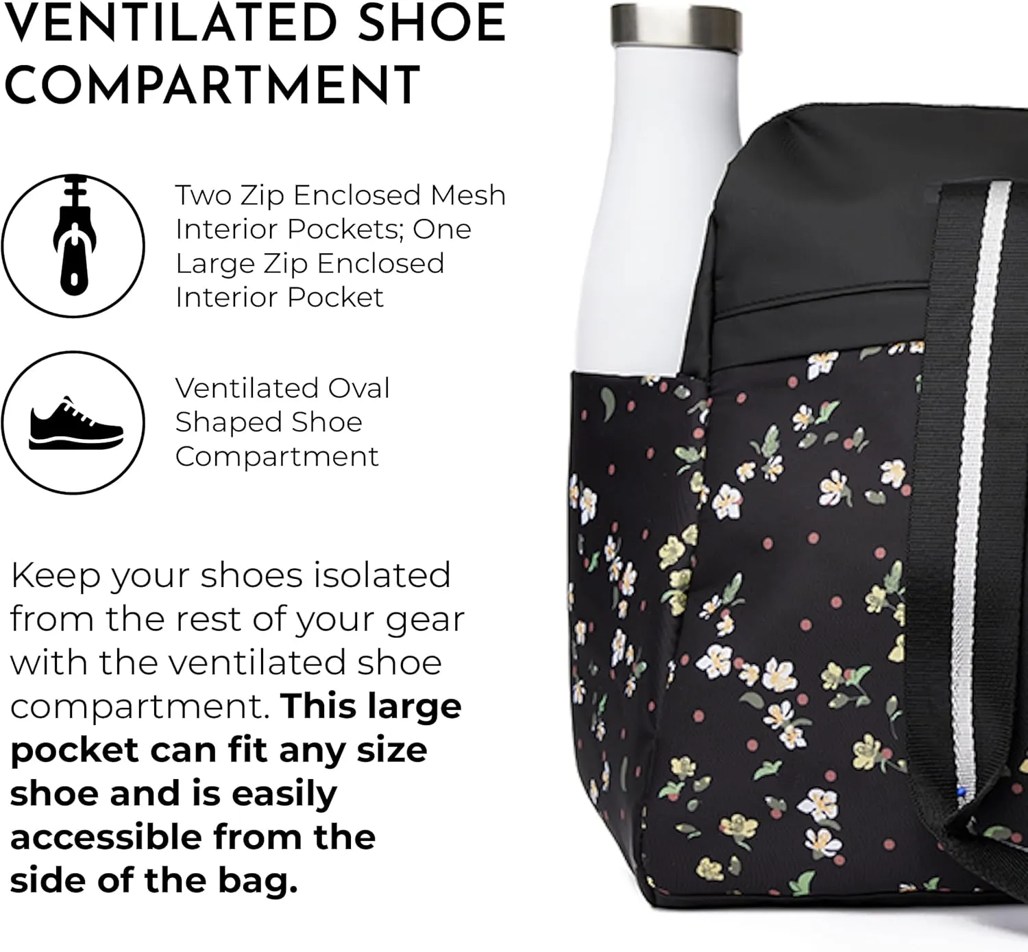 Vooray 25L Trainer Duffel Bag  Lightweight Travel Bag with Shoe Pocket, Ideal for Women and Men, Sports, Gym, Overnight Trips, Football, Traveling, Hospital, and Workouts