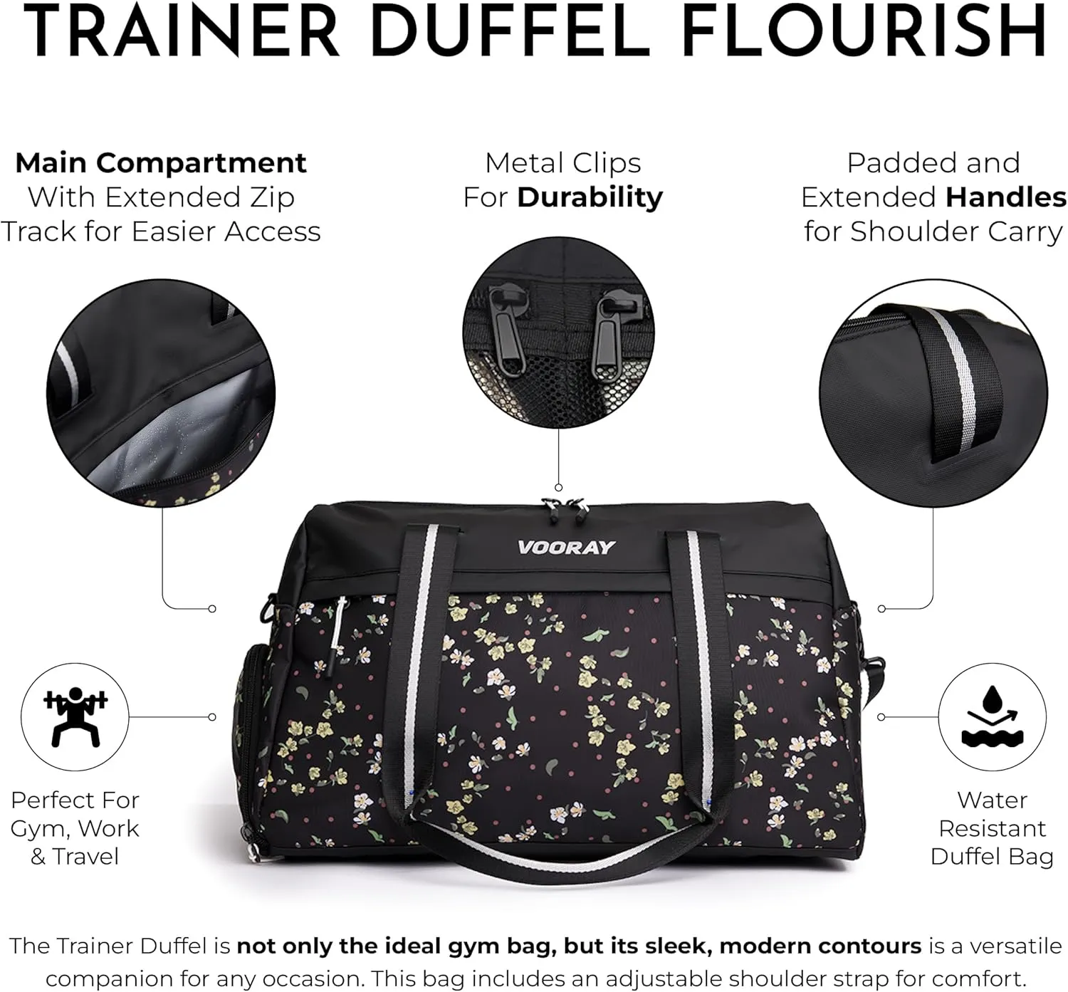 Vooray 25L Trainer Duffel Bag  Lightweight Travel Bag with Shoe Pocket, Ideal for Women and Men, Sports, Gym, Overnight Trips, Football, Traveling, Hospital, and Workouts