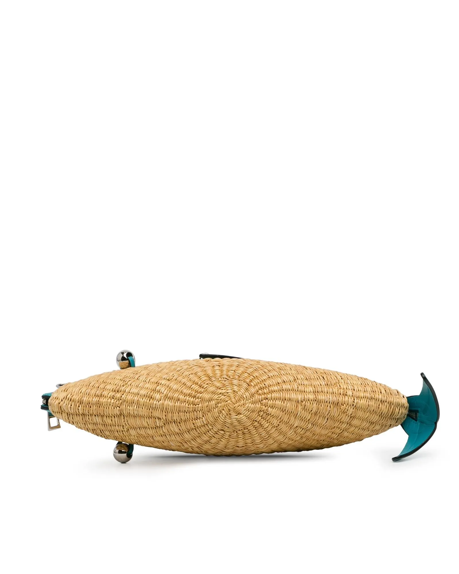 Wicker Fish Crossbody Bag with Leather Trim and Detachable Strap
