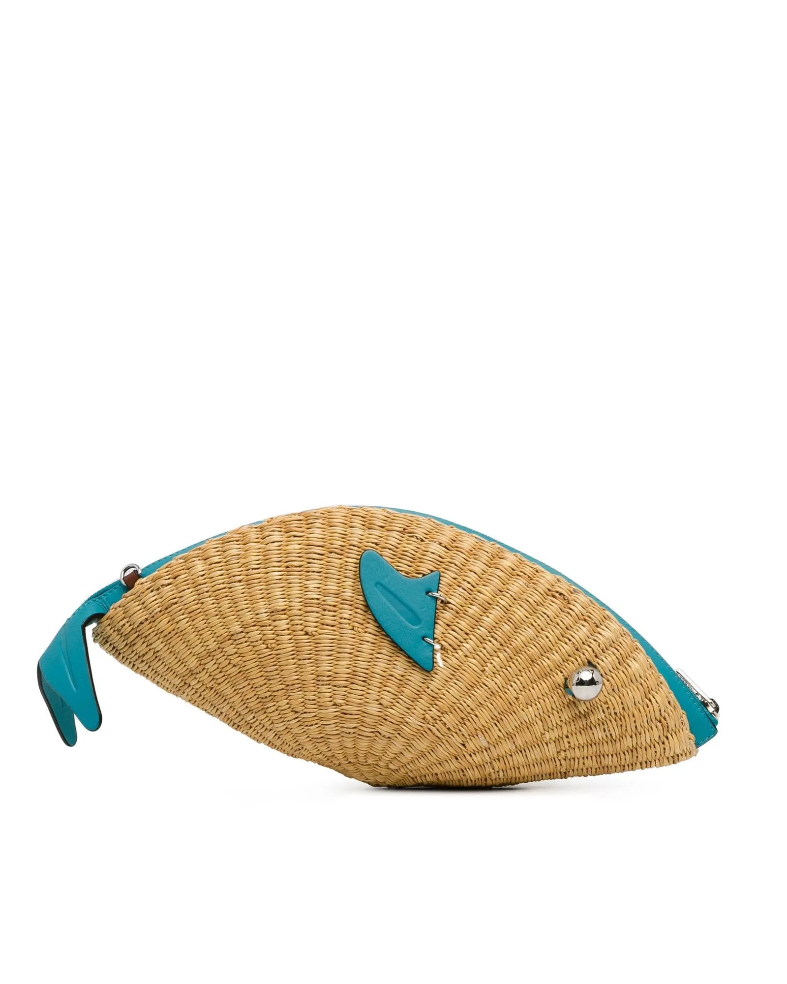 Wicker Fish Crossbody Bag with Leather Trim and Detachable Strap