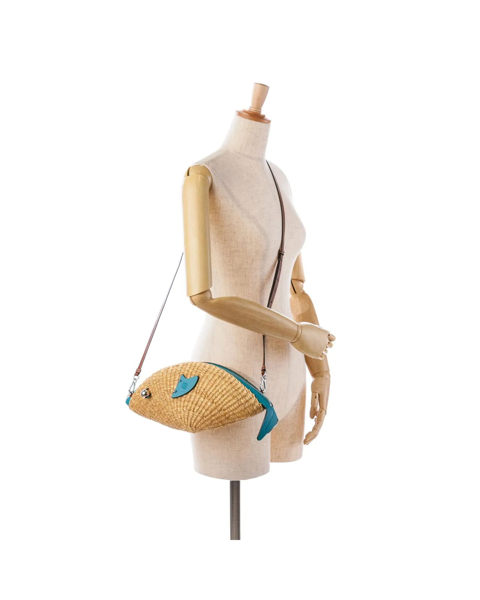 Wicker Fish Crossbody Bag with Leather Trim and Detachable Strap
