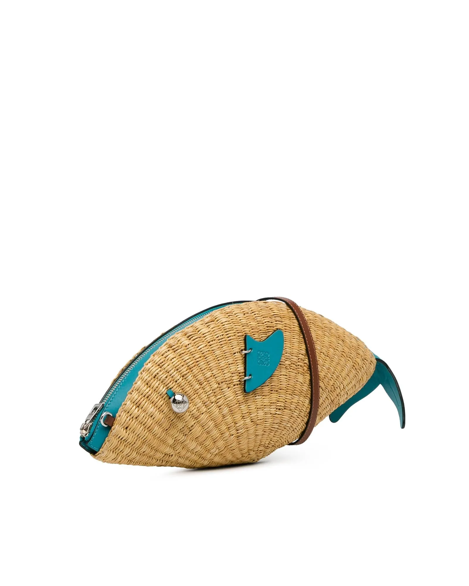 Wicker Fish Crossbody Bag with Leather Trim and Detachable Strap