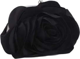 Women Rose Clutch Bags Floral Satin Evening Handbag with Detachable Chain for Wedding, Party, Prom