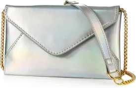 Women Simple Mini Evening Envelope Clutch Bag Shiny Laser Gradient Triangular Flap Messenger Handbag For Wedding Party Prom