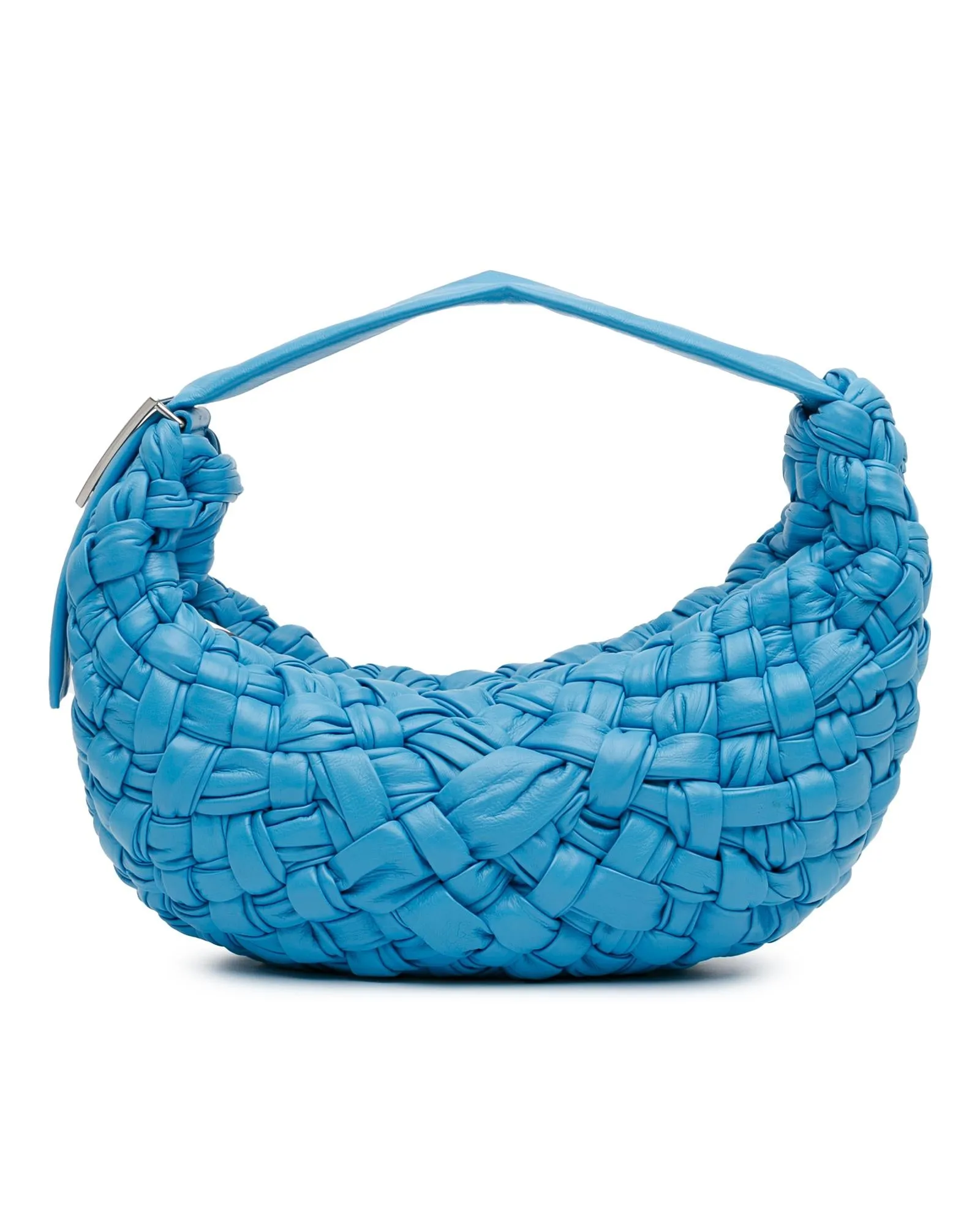 Woven Calfskin Leather Hobo Bag with Top Zip Closure