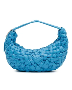 Woven Calfskin Leather Hobo Bag with Top Zip Closure