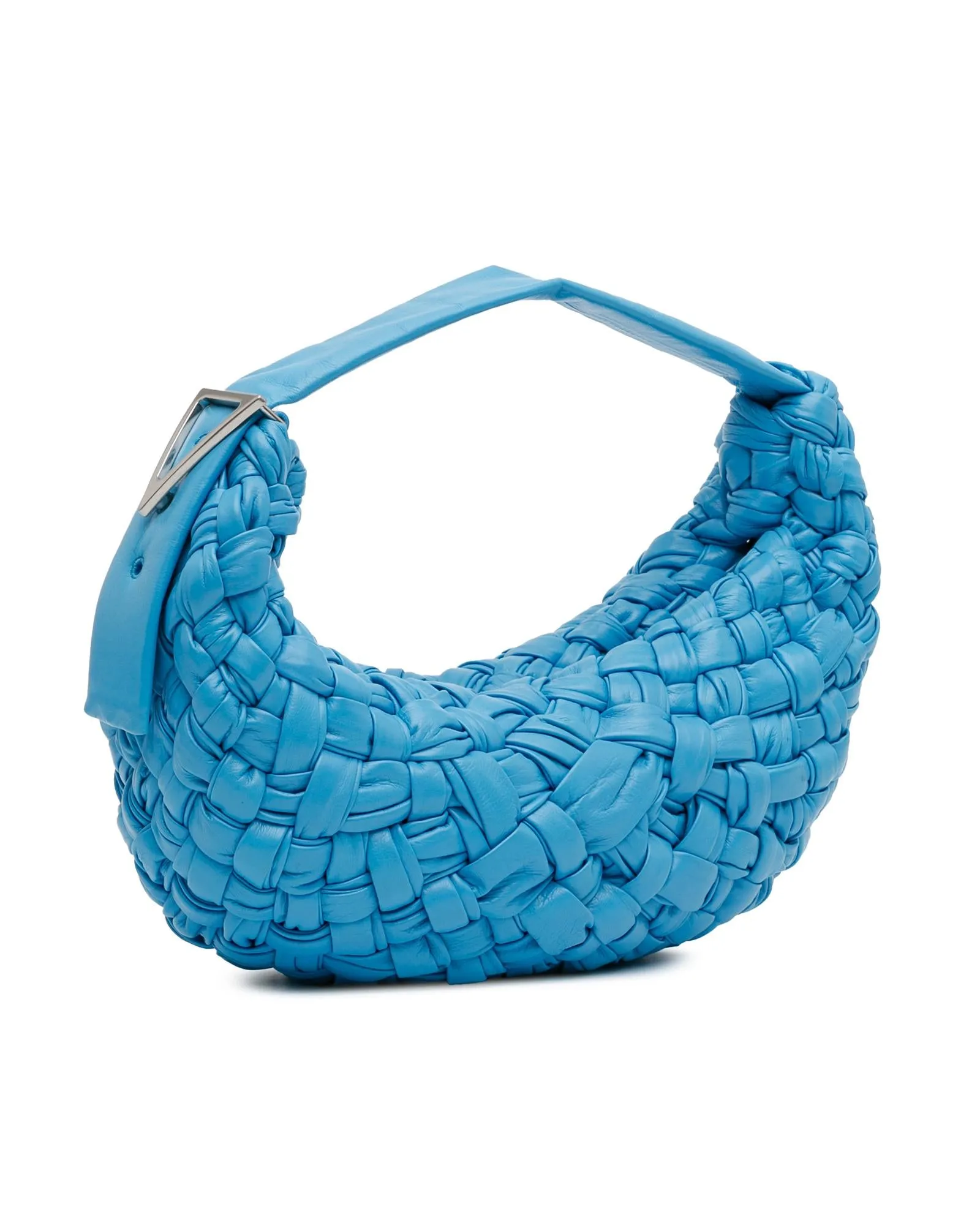 Woven Calfskin Leather Hobo Bag with Top Zip Closure